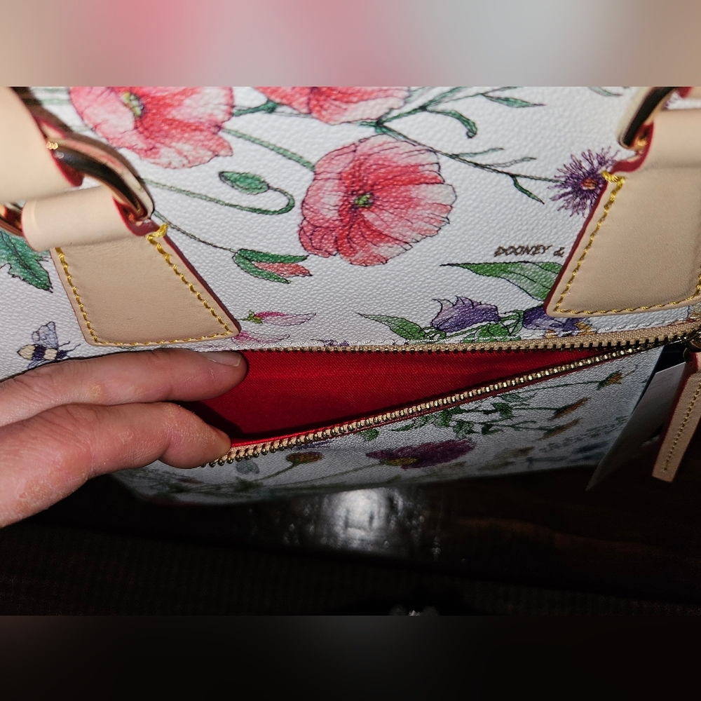 Dooney & Bourke White Floral Satchel with Tan Handles - Picture 5 of 13